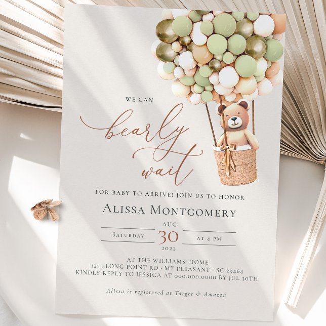 Wir können frühzeitig warten! Einladung zur Green  (We can bearly wait ... green and gold, gender neutral baby shower invitation.)