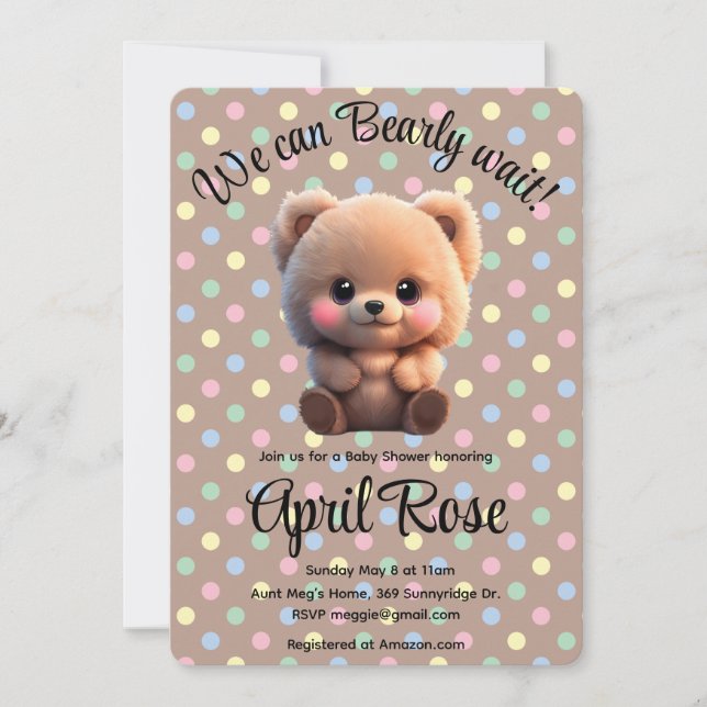 Wir können frühzeitig warten niedlich Teddybär Bab Einladung (Vorderseite)