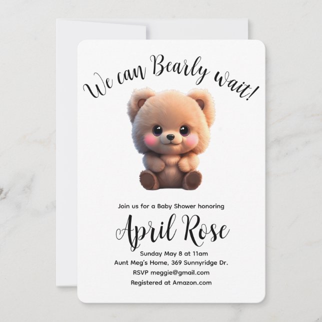 Wir können frühzeitig warten niedlich Teddybär Bab Einladung (Vorderseite)