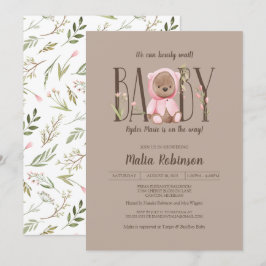 Wir können frühzeitig warten! Pink Teddy Bear Baby Einladung