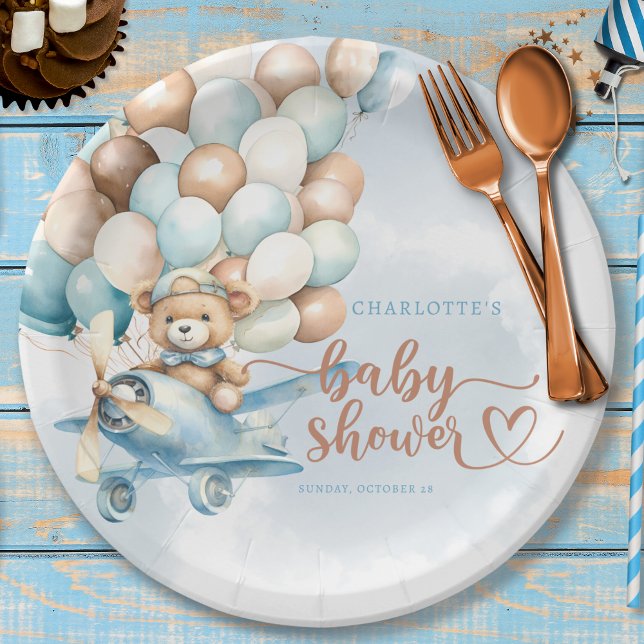 Wir können frühzeitig warten! Teddy Bear Blue Baby Pappteller (We can bearly wait baby shower, paper plates, boy baby shower, plate,)