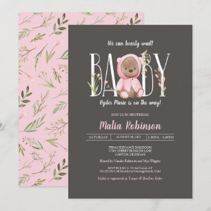 Wir können frühzeitig warten! Teddy Bear Pink Baby Einladung