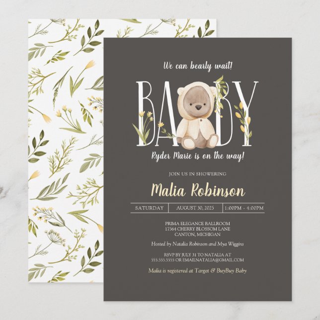 Wir können frühzeitig warten! Teddy Bear Yellow Ba Einladung (Vorne/Hinten)