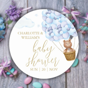 Wir können kaum auf den Teddybär Blau Baby Shower  Runder Aufkleber
