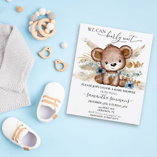 Wir können kaum warten Baby Shower Bär Boho Blau