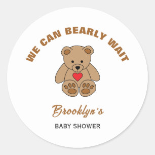 Wir können kaum warten Baby Shower Brauner Teddybä Runder Aufkleber
