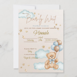 Wir können kaum warten Baby Shower Teddybär Einlad Einladung