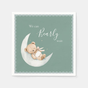 Wir können kaum warten Bär Grün Baby Shower Serviette