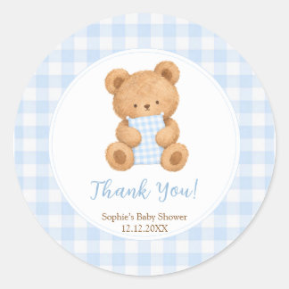 Wir können kaum warten Bär Junge Babyparty Dankesc Runder Aufkleber