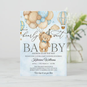 Wir können kaum warten Bär Luftballon Babyparty Einladung