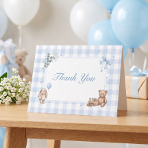 Wir können kaum warten Blau karierter Teddybär