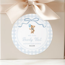Wir können kaum warten Blau Teddybär Baby-Party