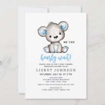 Wir können kaum warten, blauer Teddybär Baby-Party
