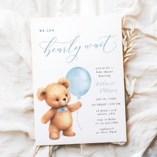Wir können kaum warten Blaues Ballon-Jungen-Baby-P Einladung