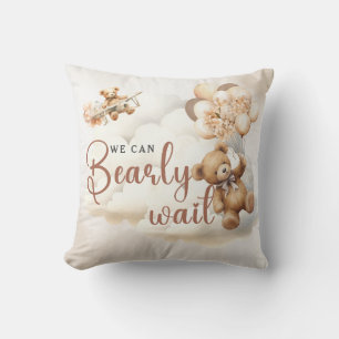Wir können kaum warten Cub Brown Babyparty Kissen