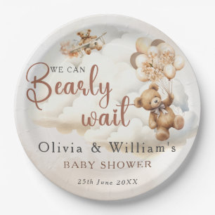 Wir können kaum warten Cub Brown Babyparty Pappteller