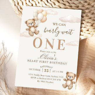 Wir können kaum warten, eleganter Teddy-Geburtstag Einladung