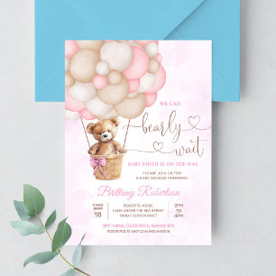Wir können kaum warten Mädchen Teddybär Babyparty Einladung