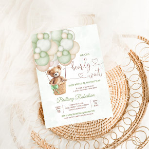 Wir können kaum warten Mädchen Teddybär Babyparty Einladung