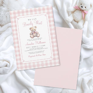 Wir können kaum warten Rosa Bär Baby Shower Einladung
