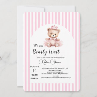 Wir können kaum warten rosa gestreifte Babyparty Einladung