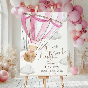 Wir können kaum warten Rosa Heißluftballon-Baby-Pa Poster