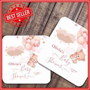 Wir können kaum warten Rosa Mädchen Baby Shower Rechteckiger Pappuntersetzer