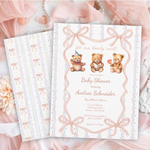 Wir können kaum warten Rosa Spitzenband Baby-Party Einladung