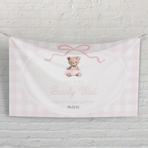 Wir können kaum warten Rosa Teddybär Baby-Party Banner