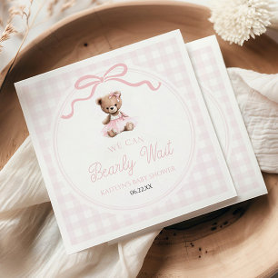 Wir können kaum warten Rosa Teddybär Baby-Party Serviette