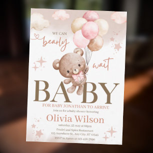 Wir können kaum warten Rosa Teddybär Baby Shower  Einladung