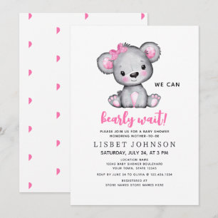 Wir können kaum warten Rosa Teddybär Baby Shower Einladung