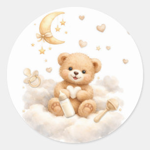Wir können kaum warten Teddybär-Baby-Party Runder Aufkleber