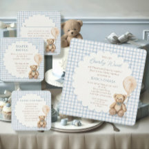 Wir können kaum warten Teddybär Baby Shower Junge 