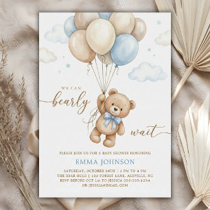 Wir können kaum warten Teddybär-Ballon-Baby-Party Einladung