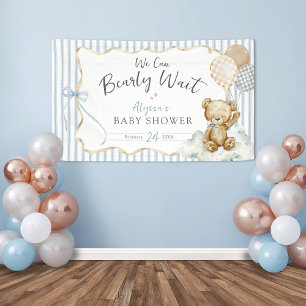 Wir können kaum warten Teddybär Blau Baby Jungen S Banner
