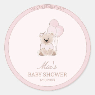 Wir können kaum warten Teddybär Rosa Babyparty Runder Aufkleber