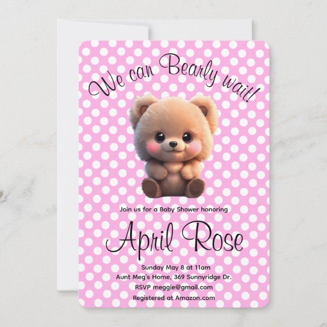 Wir können niedliche Teddybären-rosa-Punkte warten Einladung (Vorderseite)