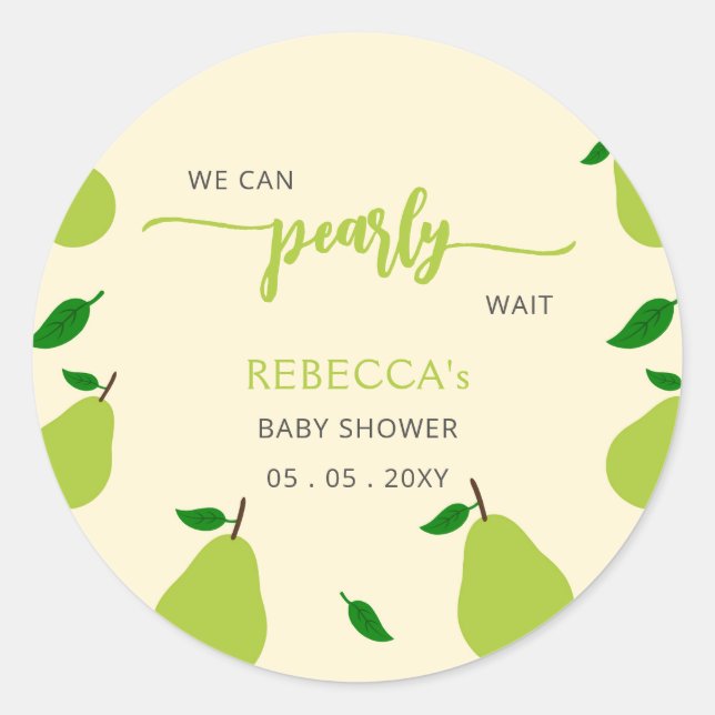 Wir können Pear Wait Birne Baby Dusche warten Runder Aufkleber (Vorderseite)