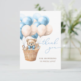 Wir können schon warten | Bear Balloon Blue Baby D Dankeskarte