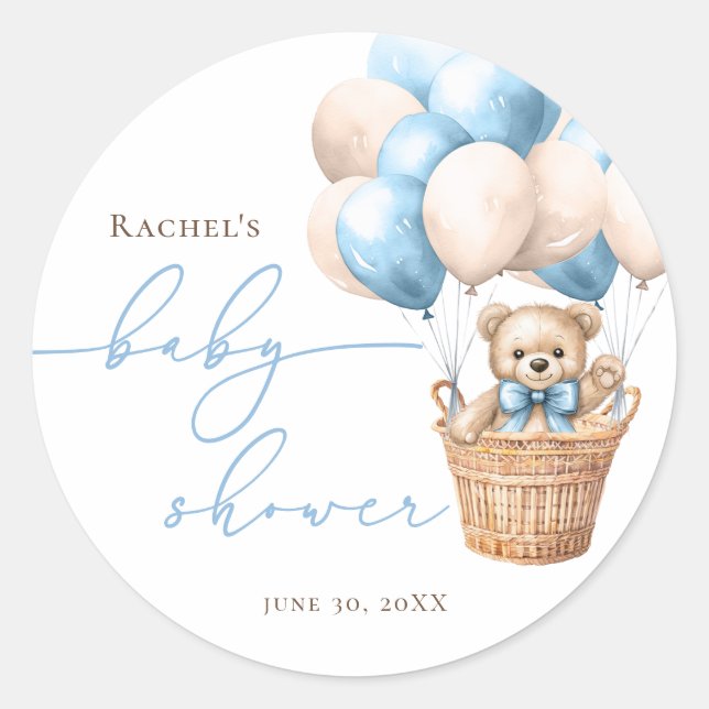 Wir können schon warten | Bear Balloon Blue Baby D Runder Aufkleber (Vorderseite)