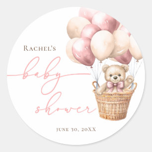 Wir können schon warten Bear Balloon Pink Babydu Runder Aufkleber
