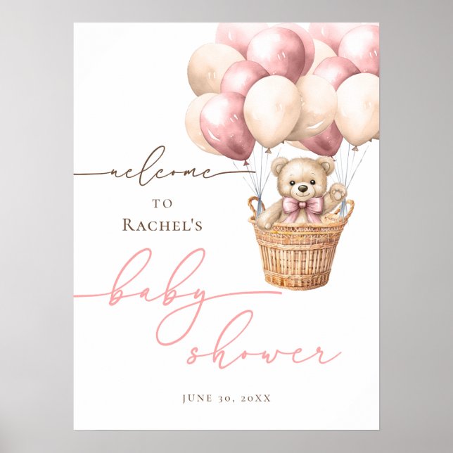 Wir können schon warten | Pink Baby Dusche Empfang Poster (Vorne)