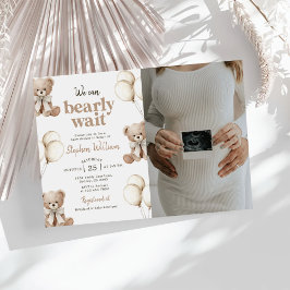 Wir können Teddybär-Babyshower-Foto kaum erwarten Einladung