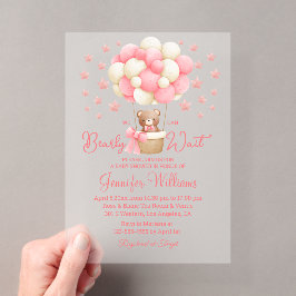 wir können warten, Baby Dusche Teddy pink Acryleinladungen