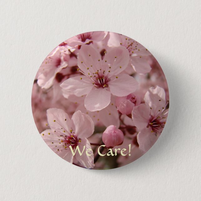 Wir kümmern uns! Knöpfe Rosa Frühlingsbaum Blüten Button (Vorderseite)