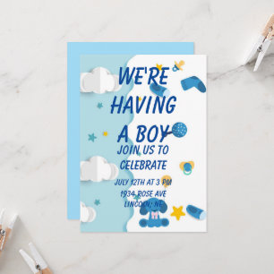 Wir laden zur Babyparty für einen Jungen ein Einladung