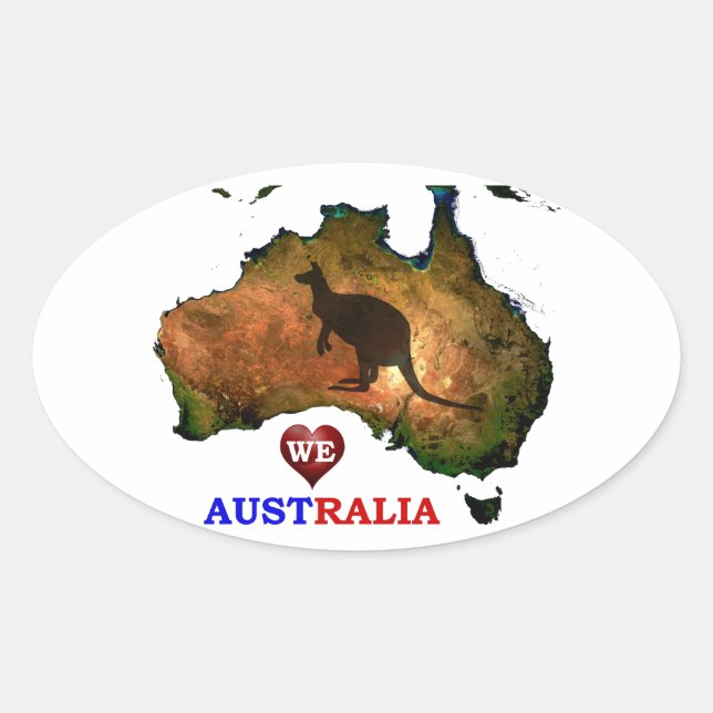 WIR LIEBE AUSTRALIEN. OVALER AUFKLEBER (Vorderseite)