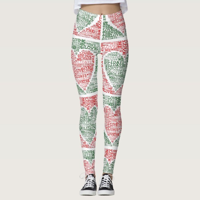 Wir Liebe der Holidays Red Green Hearts Yoga Pants Leggings (Vorderseite)