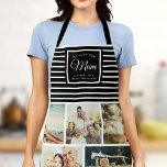 WIR LIEBE IHNEN MUM Familienfoto Collage Script mo Schürze<br><div class="desc">Perfektes Geschenk für Muttertag,  Geburtstag oder Feiertage: Eine moderne,  süße Schürze,  die mit zehn Ihrer persönlichen Lieblingslieder sowie einer Nachricht,  den Namen der besten Mutter aller Zeiten,  zugeschnitten ist. Das ist die stilvolle schwarz-weiß gestreifte Version.</div>
